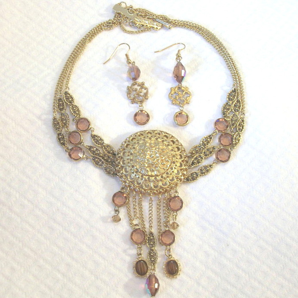 Ooak Renaissance Revival Crystal Festoon Necklace